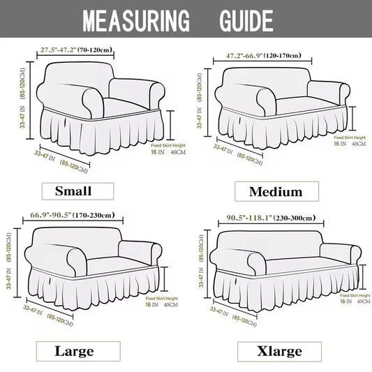 Ruffled Skirt Seersucker Sofa Slipcover | High-Elasticity Elegant Couch Cover