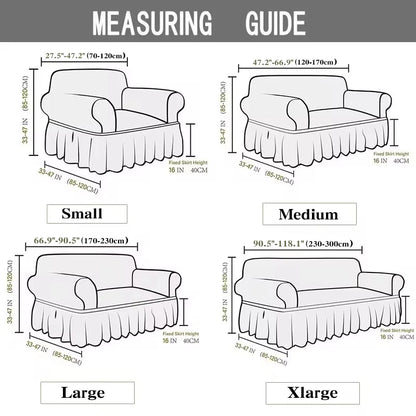 Ruffled Skirt Seersucker Sofa Slipcover | High-Elasticity Elegant Couch Cover