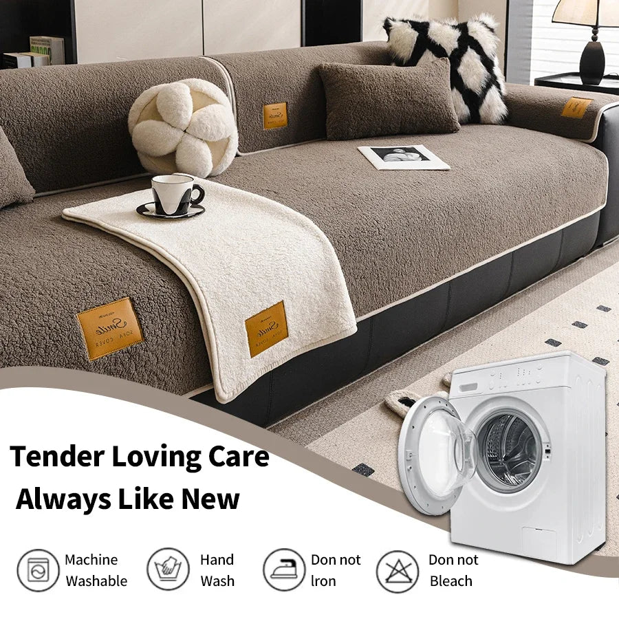 Lamb Velvet Non-Slip Living Room Sofa Pad | Washable Multifunctional Furniture Cover