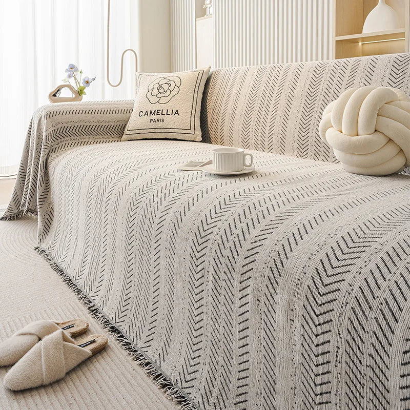 Herringbone Fishbone Anti-Cat Scratch Sofa Blanket | Heavyweight Furniture Protector