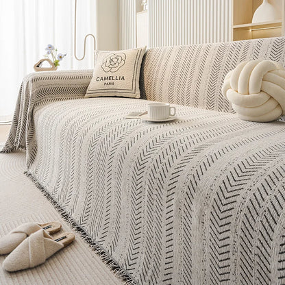 Herringbone Fishbone Anti-Cat Scratch Sofa Blanket | Heavyweight Furniture Protector