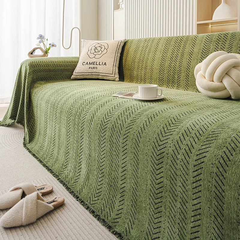 Herringbone Fishbone Anti-Cat Scratch Sofa Blanket | Heavyweight Furniture Protector