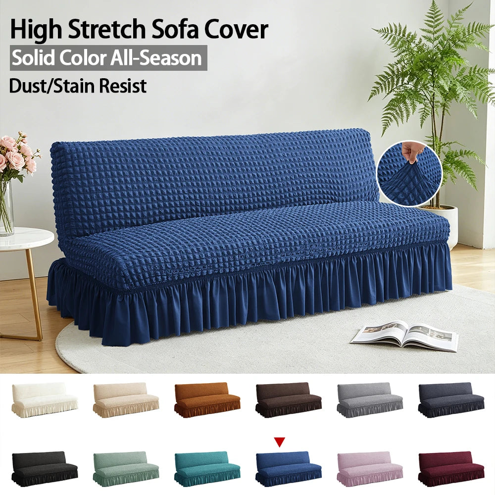 Armless Sofa Bed & Futon Slipcover with Skirt | All-Inclusive Folding Couch Protector