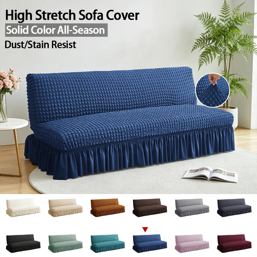 Armless Sofa Bed & Futon Slipcover with Skirt | All-Inclusive Folding Couch Protector