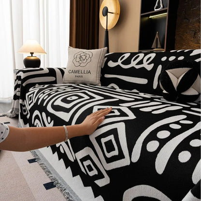 Bohemian Geometric Chenille Sofa Blanket | All-Season Furniture Throw Cover