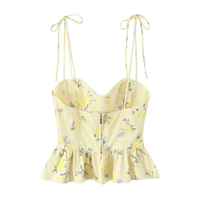 Chic Elegant Corset Top Backless Short Cami Tops New 2026 Summer Fashion Floral Printed Sexy