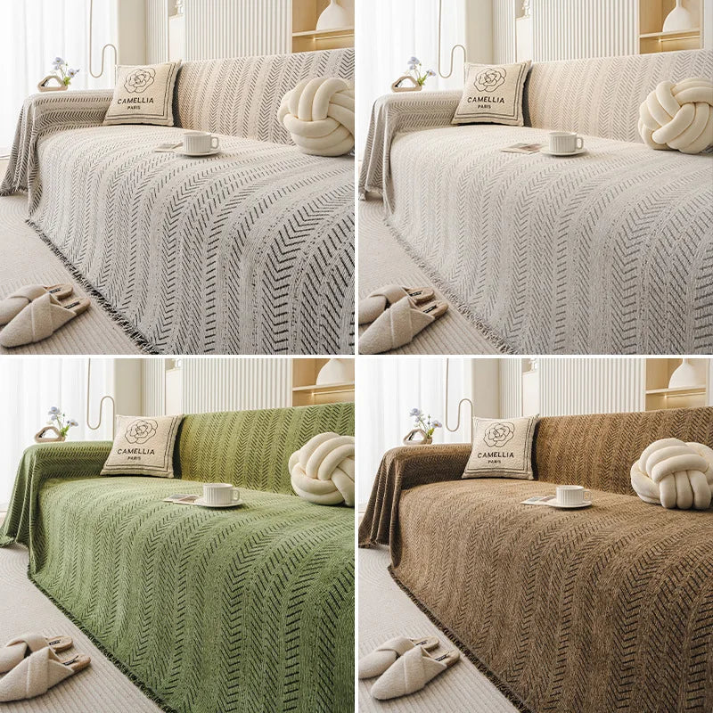 Herringbone Fishbone Anti-Cat Scratch Sofa Blanket | Heavyweight Furniture Protector