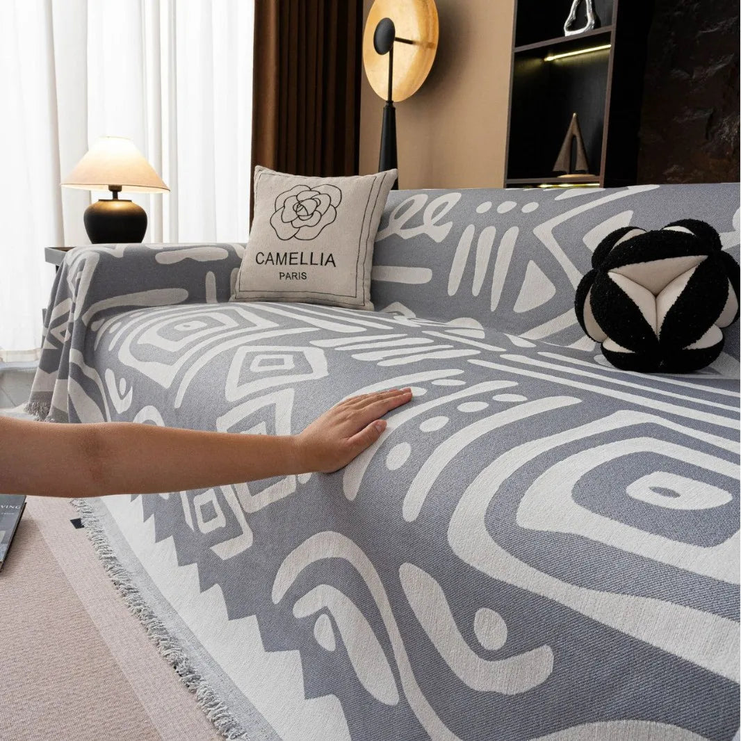 Bohemian Geometric Chenille Sofa Blanket | All-Season Furniture Throw Cover