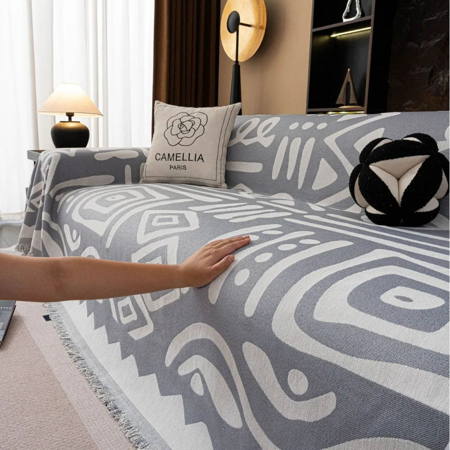 Bohemian Geometric Chenille Sofa Blanket | All-Season Furniture Throw Cover