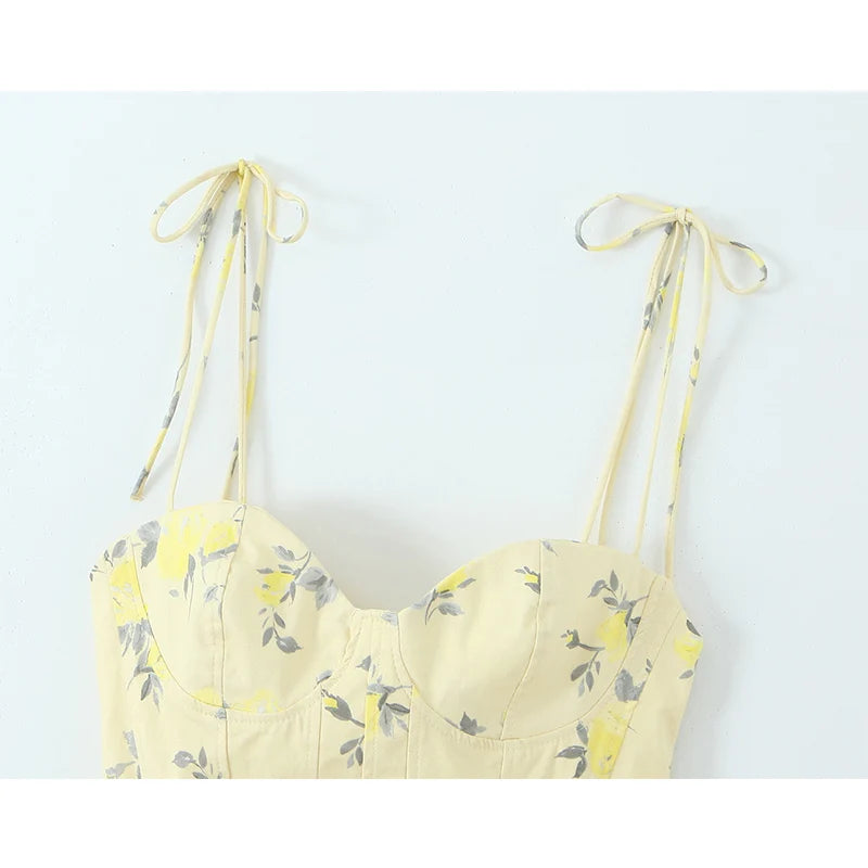 Chic Elegant Corset Top Backless Short Cami Tops New 2026 Summer Fashion Floral Printed Sexy