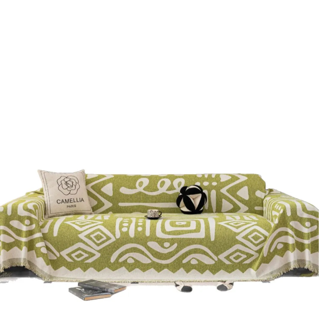 Bohemian Geometric Chenille Sofa Blanket | All-Season Furniture Throw Cover