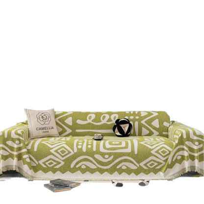 Bohemian Geometric Chenille Sofa Blanket | All-Season Furniture Throw Cover