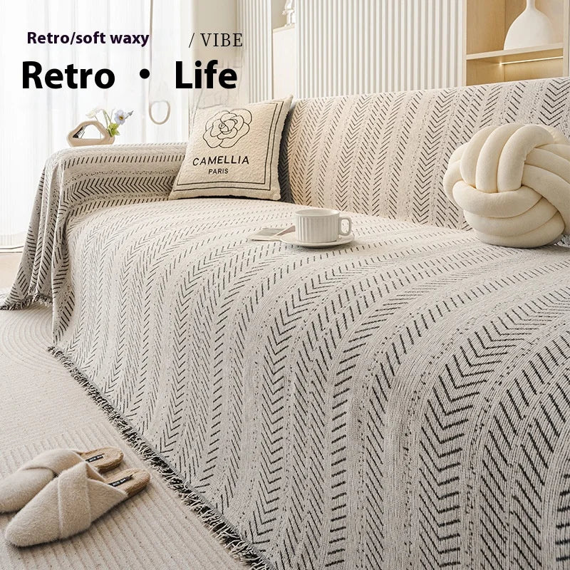 Herringbone Fishbone Anti-Cat Scratch Sofa Blanket | Heavyweight Furniture Protector