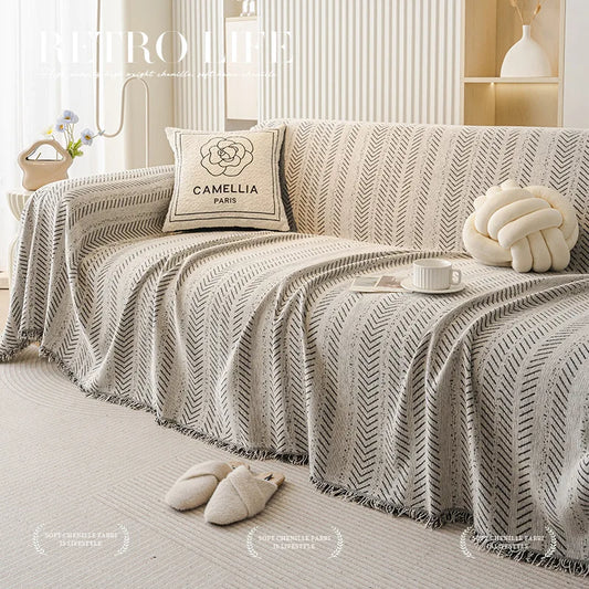 Herringbone Fishbone Anti-Cat Scratch Sofa Blanket | Heavyweight Furniture Protector